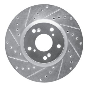 Acura CSX Brake Rotor (1) - Front Left - R1 Concepts - Drilled & Slotted - Silver - `02-`15